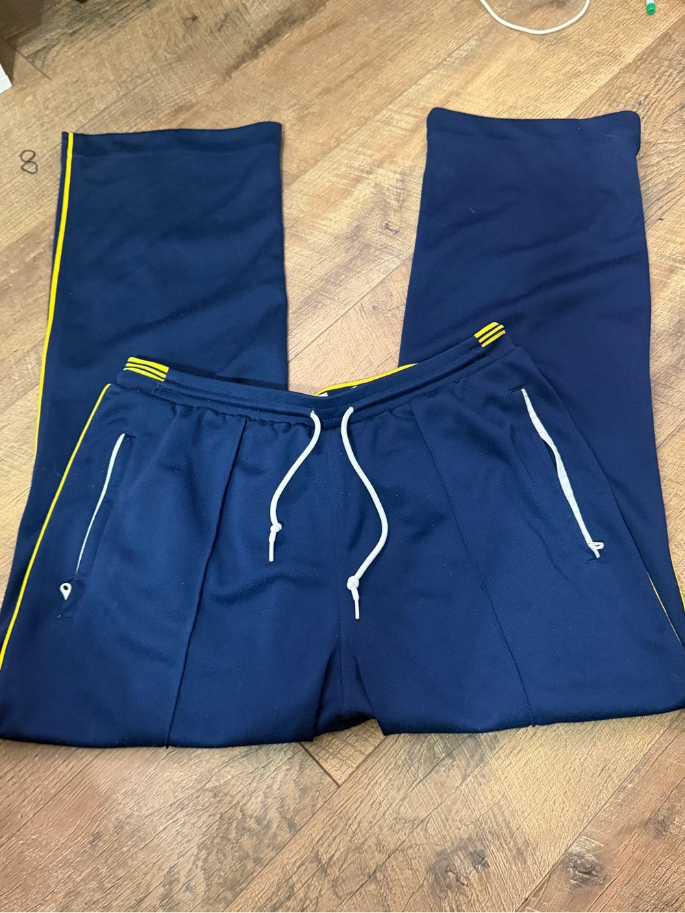 adidas Navy Joggers with Yellow Piping